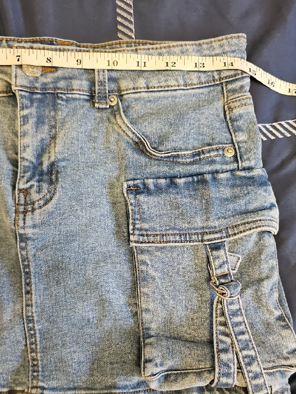 Blue Washed Cargo Mini Skirt with Utility Pockets (#84) - Picture 5 of 7